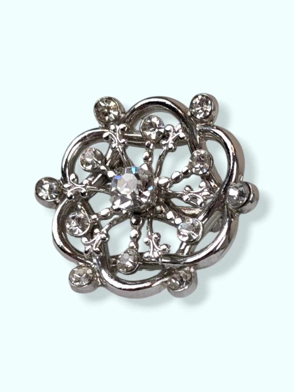 Vintage Coro Rounded Snowflake Rhinestone Brooch - Picture 2 of 7